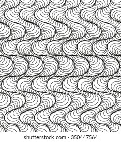 Abstract vector seamless floral black white background of hand drawn lines