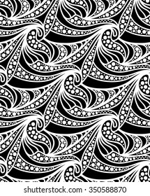 Abstract vector seamless floral black white background of hand drawn lines
