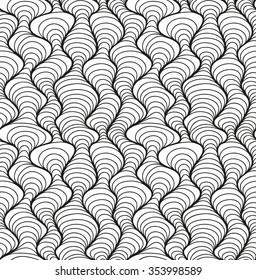 Abstract vector seamless floral black white background of hand drawn lines