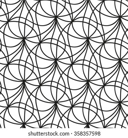 Abstract vector seamless floral black white background of hand drawn lines