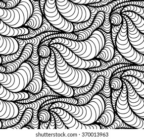 Abstract vector seamless floral black white background of doodle hand drawn lines