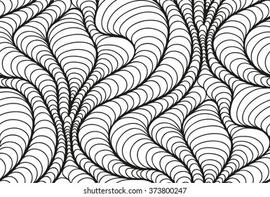 Abstract vector seamless floral black white background of doodle hand drawn lines. Monochrome pattern. Coloring book page