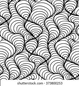 Abstract vector seamless floral black white background of doodle hand drawn lines. Monochrome pattern. Coloring book page