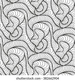 Abstract vector seamless floral black white background of doodle hand drawn lines. Monochrome pattern. Coloring book page