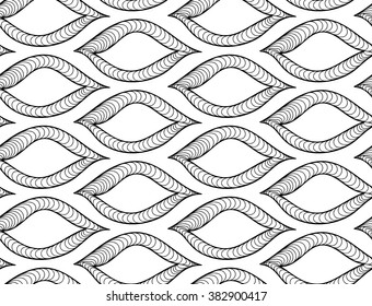 Abstract vector seamless floral black white background of doodle hand drawn lines. Monochrome pattern. Coloring book page