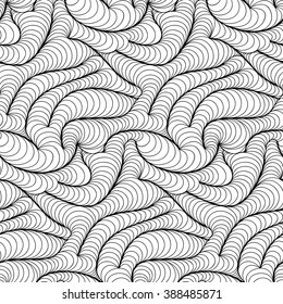Abstract vector seamless floral black white background of doodle hand drawn lines. Monochrome pattern. Coloring book page