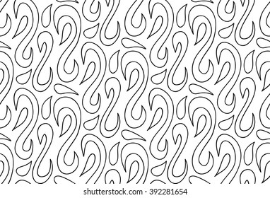 Abstract vector seamless floral black white background of doodle hand drawn lines. Monochrome pattern. Coloring book page