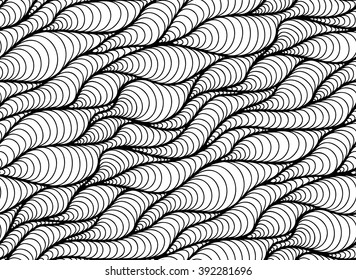 Abstract vector seamless floral black white background of doodle hand drawn lines. Monochrome pattern. Coloring book page