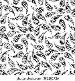 Abstract vector seamless floral black white background of doodle hand drawn lines. Monochrome pattern. Coloring book page
