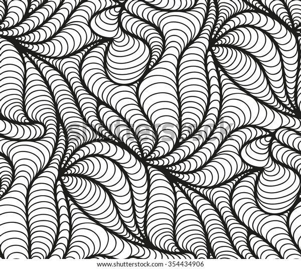 Abstract vector seamless floral black white background of hand drawn lines