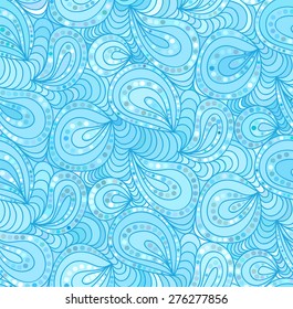 Abstract vector seamless floral blue background of drawn lines
