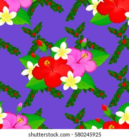 Abstract vector seamless floral design. Varicolored seamless pattern on a violet background. Floral pattern for textile print, bed linen, jacket, package design, fabric and fashion concepts.
