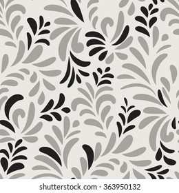 Abstract vector seamless floral geometric pattern Floral swirl leaves tiled texture Flourish background