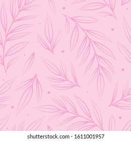 Abstract vector seamless floral pattern with pink branches and leaves; floral design for fabric, wallpaper, textile, web design.