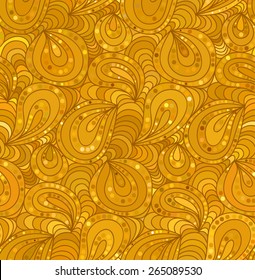 Abstract vector seamless floral yellow background of drawn lines