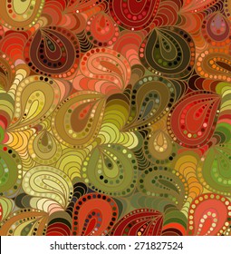 Abstract vector seamless floral yellow background of drawn lines