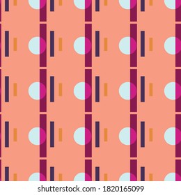 Abstract vector seamless geometric bright pattern with mint balls and red stripes.