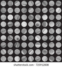 Abstract vector seamless geometrical pattern from regular circles with grey brush stroke  texture on a black background. Floor tile, wallpaper, wrapping paper, page fill in ceramic mosaic style