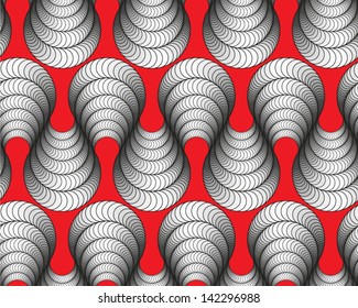 Abstract vector seamless gray pattern with wavy ribbons on red background