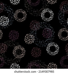 abstract vector seamless greyscale monochrome pattern with dots and circles of different sizes. Irregular Hand Drawn Simple Dotted Print. Tiny Polka Dots Isolated on a Light Pink Background.