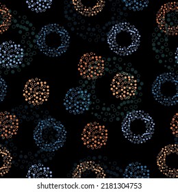 abstract vector seamless greyscale monochrome pattern with dots and circles of different sizes. Irregular Hand Drawn Simple Dotted Print. Tiny Polka Dots Isolated on a Light Pink Background.