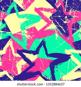Abstract vector seamless grunge style pattern. Repeating background with stars.