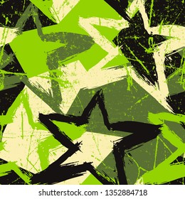Abstract vector seamless grunge style pattern. Repeating background with stars.