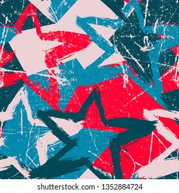 Abstract vector seamless grunge style pattern. Repeating background with stars.
