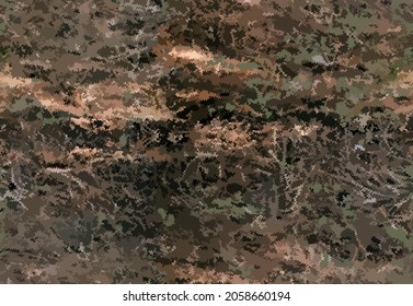 Abstract vector seamless khaki camo pattern. Many brown-green shapeless chaotic spots. Natural background