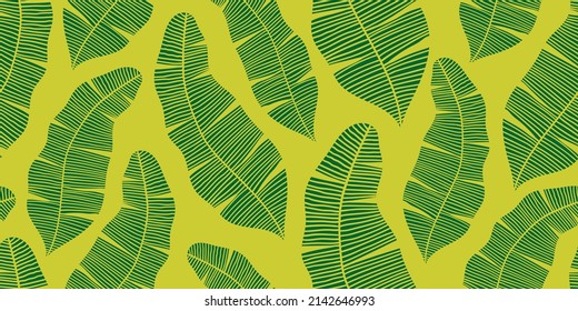 ABSTRACT VECTOR SEAMLESS LIGHT GREEN BANNER WITH GREEN BANANA LEAVES