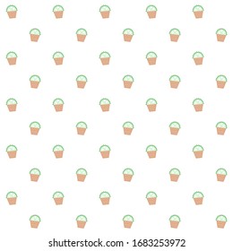 Abstract Vector Seamless Little Green Cactus In Flowerpot Pattern On White Background