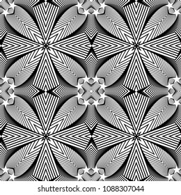 Abstract vector seamless moire op art star pattern. Monochrome graphic black and white ornament