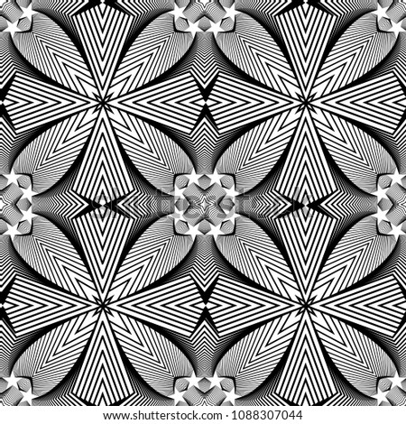 Abstract vector seamless moire op art star pattern. Monochrome graphic black and white ornament