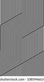Abstract vector seamless moire pattern with cubic lattice lines. Monochrome graphic black and white ornament