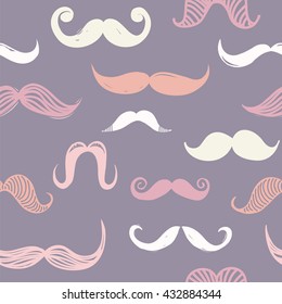 Abstract vector seamless moustache pattern, hipster background, cartoon funny moustaches in pastel colors