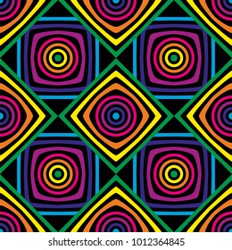 Abstract vector seamless op art pattern. Colorful pop art, graphic ornament. Optical illusion