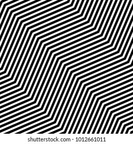 Abstract vector seamless op art pattern. Monochrome graphic black and white ornament. Striped optical illusion repeating texture