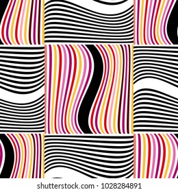 Abstract vector seamless op art pattern. Color pop art, graphic ornament. Optical illusion