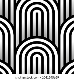 Vector Abstractas patrón de arte op sin fisuras. Monocromo gráfico adorno blanco y negro. Textura de repetición de ilusión óptica rayada