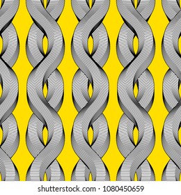 Abstract vector seamless op art pattern. Monochrome graphic black and white ornament. Striped optical illusion repeating texture