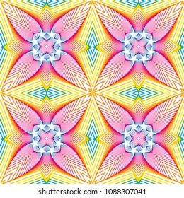 Abstract vector seamless op art star pattern. Colorful pop art, graphic ornament. Optical illusion