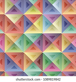 Abstract vector seamless op art pattern. Color pop art, geometric rhombus ornament. Optical illusion