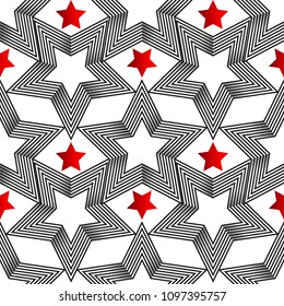 Abstract vector seamless op art pattern. Monochrome graphic star ornament. Fashion backdrop in vintage style