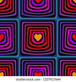 Abstract vector seamless op art pattern. Colorful pop art, graphic ornament. Optical illusion