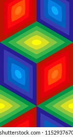 Abstract vector seamless op art pattern. Colorful pop art, graphic ornament. Optical illusion