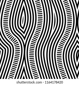 Abstract vector seamless op art pattern. Black and white pop art, graphic ornament. Optical illusion.