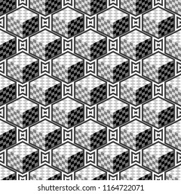 Abstract vector seamless op art pattern. Monochrome pop art, graphic ornament. Chess optical illusion.