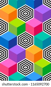 Abstract vector seamless op art pattern. Colorful pop art, graphic ornament. Optical illusion