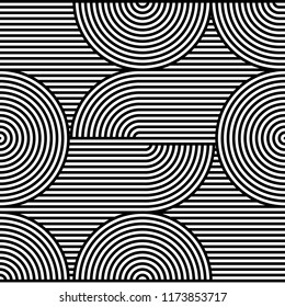 Abstract vector seamless op art pattern. Black and white pop art, graphic ornament. Optical illusion.