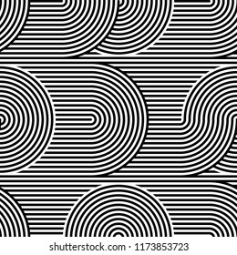 Abstract vector seamless op art pattern. Black and white pop art, graphic ornament. Optical illusion.